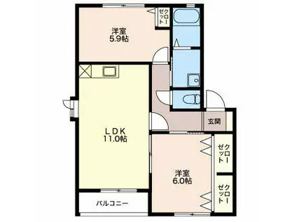 城端線 砺波駅 徒歩20分 2階建 築28年(2LDK/2階)の間取り写真