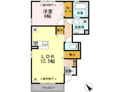 万葉線 クロスベイ前駅 徒歩19分 2階建 築10年(1LDK/1階)の間取り写真