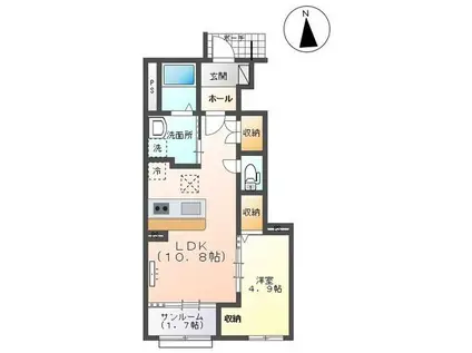 ルーベンス城東(1LDK/1階)の間取り写真
