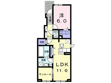 富山地鉄本線 越中荏原駅 徒歩29分 2階建 築4年(1LDK/1階)の間取り写真