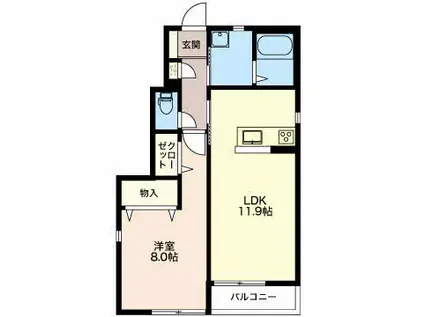 あいの風とやま鉄道 高岡駅 徒歩17分 2階建 築16年(1LDK/1階)の間取り写真