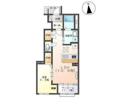 クレスト蓮(1LDK/1階)の間取り写真