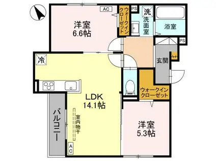 富山地鉄富山港線 下奥井駅 徒歩9分 3階建 築1年(2LDK/2階)の間取り写真