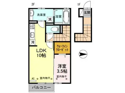 城端線 油田駅 徒歩21分 2階建 築9年(1LDK/2階)の間取り写真