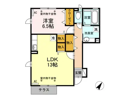 氷見線 越中中川駅 徒歩15分 2階建 築10年(1LDK/1階)の間取り写真