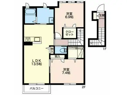 城端線 戸出駅 徒歩13分 2階建 築8年(2LDK/2階)の間取り写真