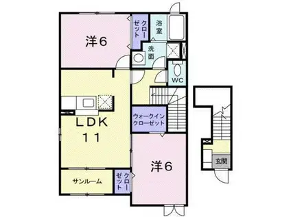 富山地鉄本線 越中荏原駅 徒歩35分 2階建 築18年(2LDK/2階)の間取り写真
