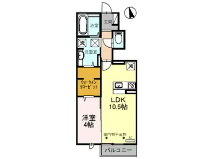 富山地鉄富山港線 奥田中学校前駅 徒歩9分 2階建 築7年(1LDK/1階)の間取り写真