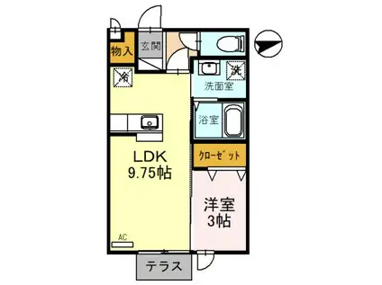 富山地鉄富山市内線 広貫堂前駅 徒歩13分 2階建 築18年(1LDK/1階)の間取り写真