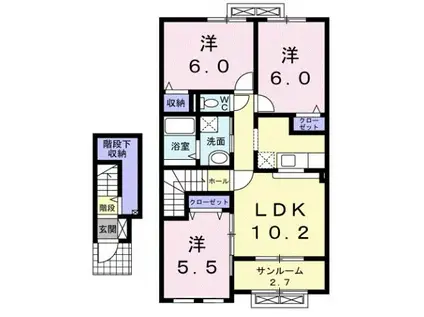 富山地鉄本線 越中荏原駅 徒歩10分 2階建 築13年(3LDK/2階)の間取り写真