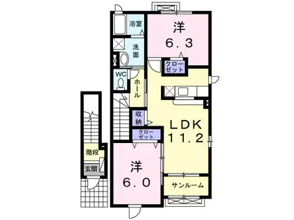 あいの風とやま鉄道 小杉駅(あいの風) 徒歩14分 2階建 築16年(2LDK/2階)の間取り写真