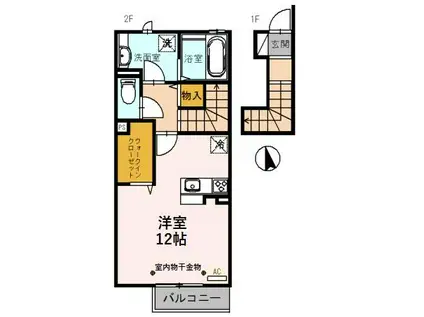 富山地鉄富山港線 蓮町駅(馬場記念公園前) 徒歩5分 2階建 築7年(ワンルーム/2階)の間取り写真