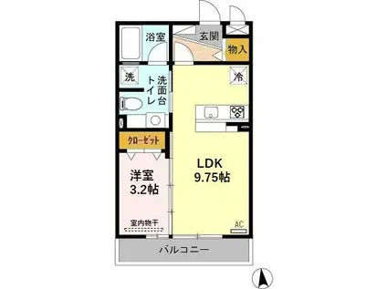 城端線 油田駅 徒歩31分 3階建 築18年(1LDK/3階)の間取り写真
