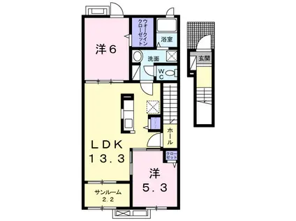 城端線 福光駅 徒歩16分 2階建 築8年(2LDK/2階)の間取り写真