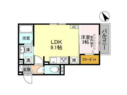 あいの風とやま鉄道 小杉駅(あいの風) 徒歩10分 2階建 新築(1LDK/1階)の間取り写真