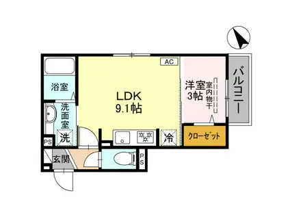 あいの風とやま鉄道 小杉駅(あいの風) 徒歩10分 2階建 新築(1LDK/2階)の間取り写真