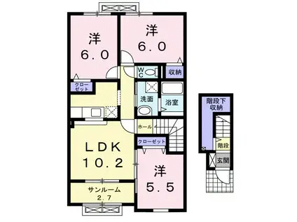 富山地鉄本線 越中荏原駅 徒歩1分 2階建 築12年(3LDK/2階)の間取り写真