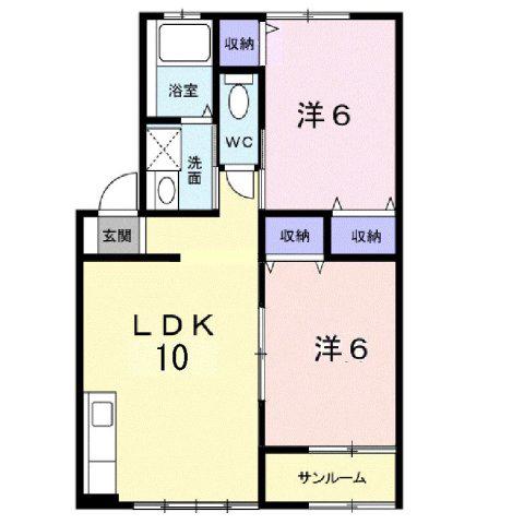 富山地鉄富山市内線 トヨタモビリティ富山Gスクエア五福前駅 徒歩22分 2階建 築32年(2LDK/2階)の間取り写真