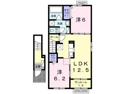 富山地鉄不二越上滝 小杉駅(地鉄) 徒歩6分 2階建 築7年(2LDK/2階)の間取り写真