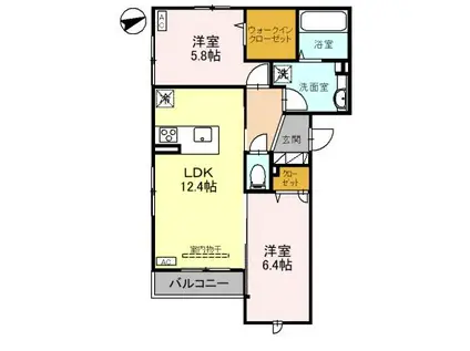 富山地鉄富山港線 奥田中学校前駅 徒歩4分 3階建 築2年(2LDK/3階)の間取り写真