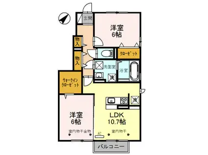 富山地鉄富山港線 東岩瀬駅 徒歩5分 2階建 築9年(2LDK/1階)の間取り写真