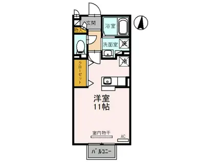 モナリエ杉木 B棟(ワンルーム/2階)の間取り写真