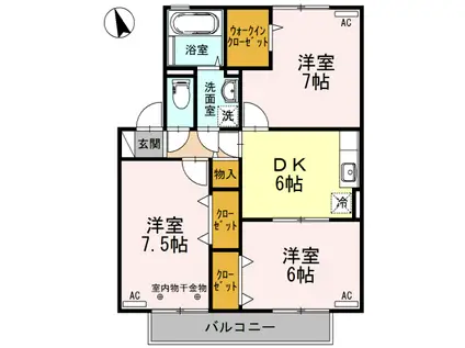 あいの風とやま鉄道 小杉駅(あいの風) 徒歩18分 2階建 築25年(3DK/2階)の間取り写真