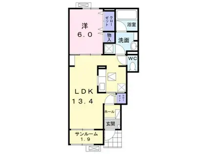 富山地鉄不二越上滝 不二越駅 徒歩29分 2階建 築7年(1LDK/1階)の間取り写真