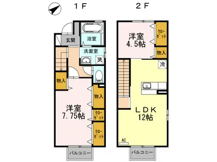 富山地鉄不二越上滝 上堀駅 徒歩10分 2階建 築12年(2LDK/2階)の間取り写真