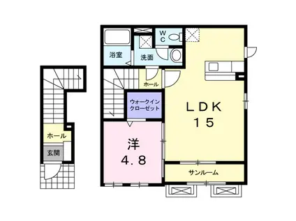富山地鉄富山港線 粟島駅 徒歩5分 2階建 築14年(1LDK/2階)の間取り写真