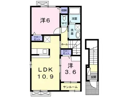 万葉線 江尻駅 徒歩16分 2階建 築14年(2LDK/2階)の間取り写真
