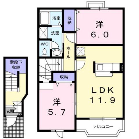 富山地鉄不二越上滝 南富山駅 徒歩32分 2階建 築23年(2LDK/2階)の間取り写真