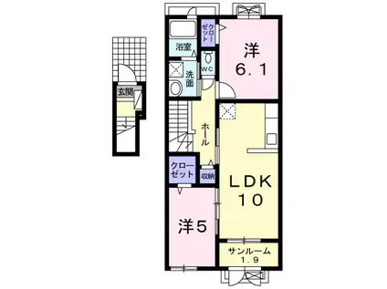 富山地鉄不二越上滝 南富山駅 徒歩42分 2階建 築8年(2LDK/2階)の間取り写真