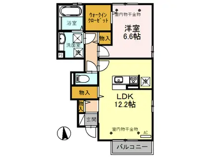 富山地鉄不二越上滝 朝菜町駅 徒歩10分 2階建 築8年(1LDK/1階)の間取り写真