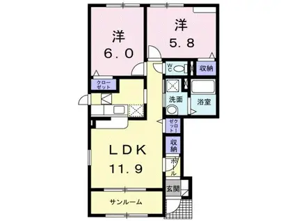 カーサハピネスA(2LDK/1階)の間取り写真
