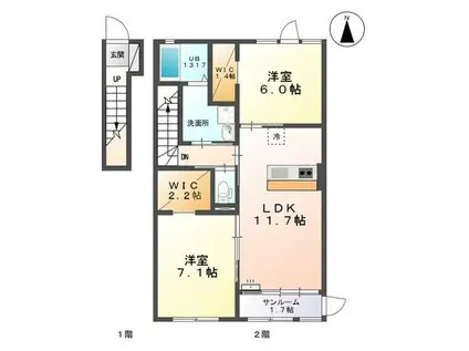 あいの風とやま鉄道 新富山口駅 徒歩17分 2階建 築8年(2LDK/2階)の間取り写真