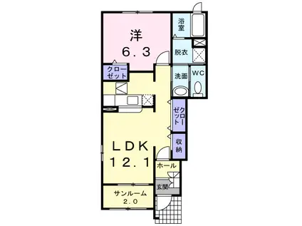 城端線 油田駅 徒歩4分 2階建 築18年(1LDK/1階)の間取り写真