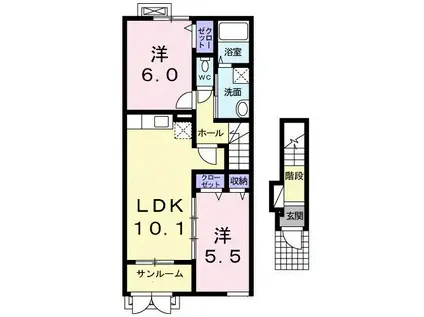 富山地鉄富山市内線 大町駅(富山) 徒歩9分 2階建 築15年(2LDK/2階)の間取り写真