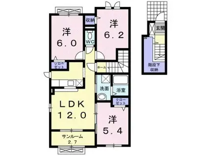 富山地鉄富山港線 萩浦小学校前駅 徒歩42分 2階建 築17年(3LDK/2階)の間取り写真
