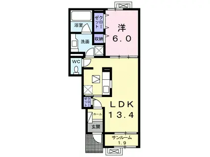 富山地鉄富山港線 下奥井駅 徒歩9分 2階建 築7年(1LDK/1階)の間取り写真