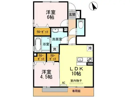 富山地鉄富山港線 萩浦小学校前駅 徒歩3分 2階建 築14年(2LDK/1階)の間取り写真