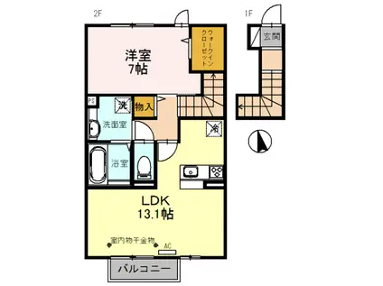 富山地鉄富山港線 城川原駅 徒歩12分 2階建 築7年(1LDK/2階)の間取り写真