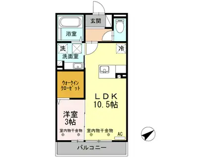 北陸新幹線 富山駅 徒歩19分 3階建 築11年(1LDK/1階)の間取り写真