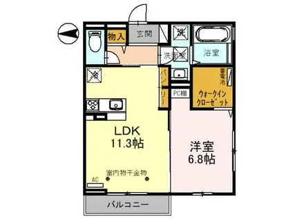 富山地鉄本線 稲荷町駅(富山) 徒歩12分 3階建 築4年(1LDK/1階)の間取り写真
