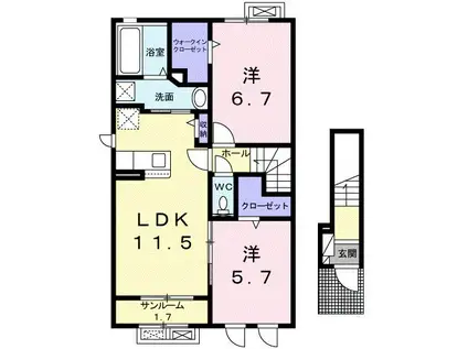 あいの風とやま鉄道 越中大門駅 徒歩21分 2階建 築4年(2LDK/2階)の間取り写真
