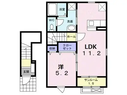 富山地鉄本線 越中荏原駅 徒歩14分 2階建 築9年(1LDK/2階)の間取り写真
