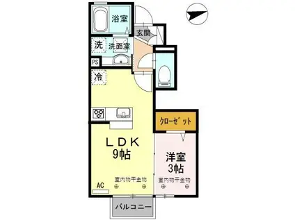あいの風とやま鉄道 小杉駅(あいの風) 徒歩15分 2階建 築11年(1LDK/1階)の間取り写真