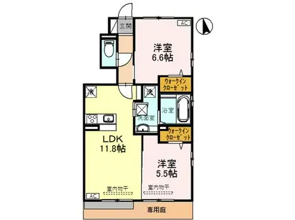 富山地鉄富山港線 城川原駅 徒歩12分 2階建 築7年(2LDK/1階)の間取り写真