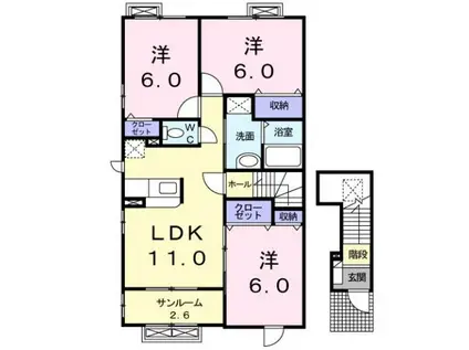 城端線 油田駅 徒歩4分 2階建 築18年(3LDK/2階)の間取り写真