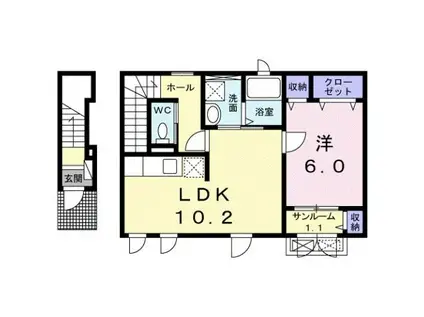 あいの風とやま鉄道 高岡やぶなみ駅 徒歩21分 2階建 築7年(1LDK/2階)の間取り写真